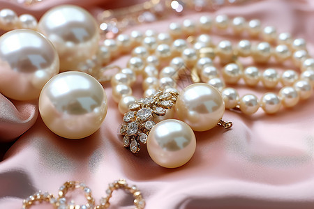 奢华昂贵的珍珠项链背景图片