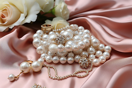 浪漫的珍珠项链背景图片