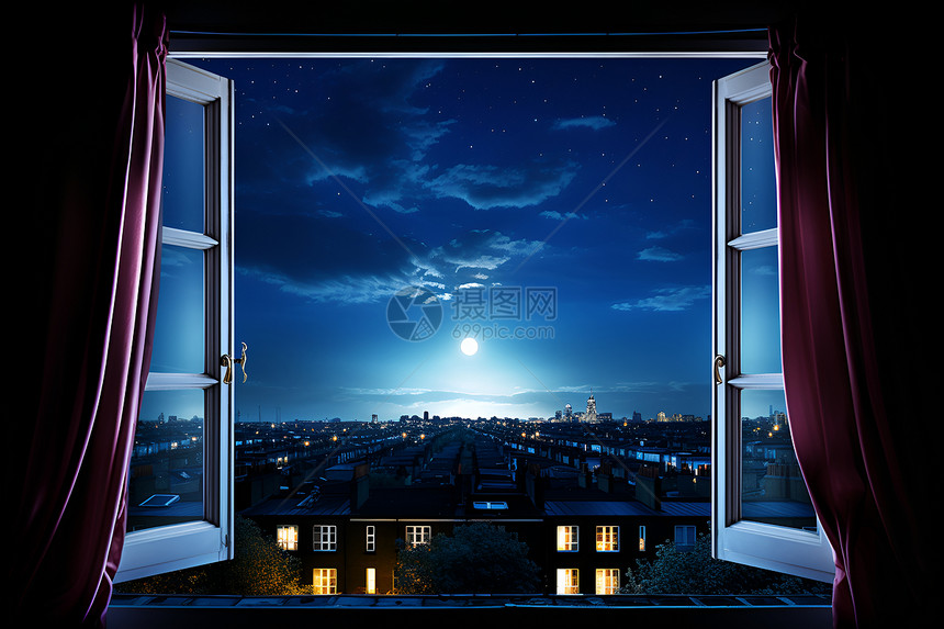 夜晚城市的窗户图片