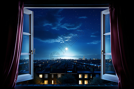 夜晚城市的窗户背景图片