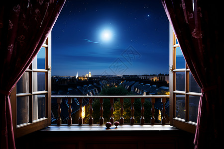 夜晚房屋的窗户背景图片