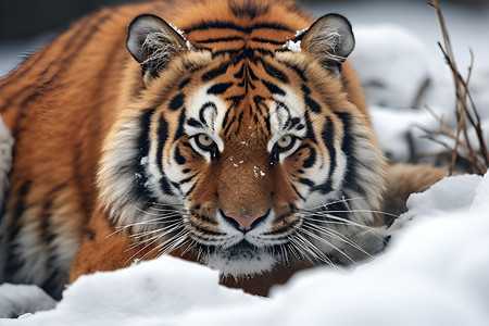 雪地中的猛虎背景图片