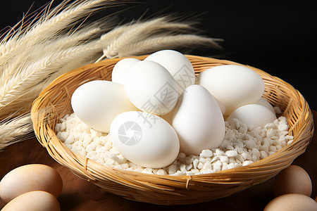 篮子中的谷物和鸡蛋背景图片