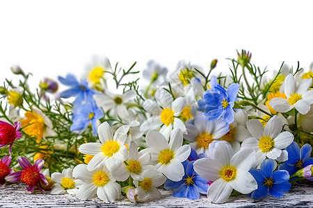 植被和白色花卉白色背景中的美丽花朵背景