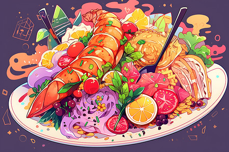 美味可口的海鲜大餐插画