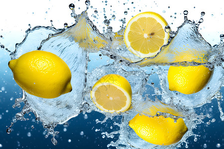 水中漂浮的柠檬背景图片