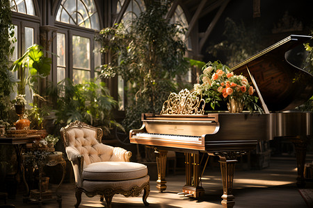室内华丽的钢琴背景图片