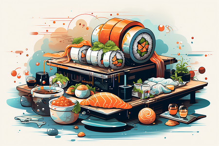美味诱人的日式寿司背景图片