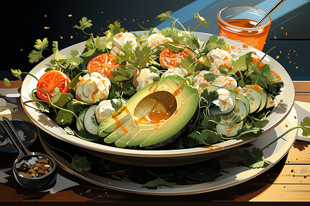 减脂饮食健康饮食的蔬菜沙拉插画