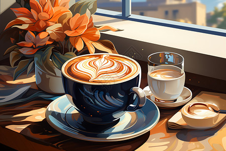 精美咖啡拉花咖啡师的拉花艺术插画