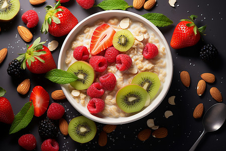 营养搭配的酸奶燕麦水果背景图片