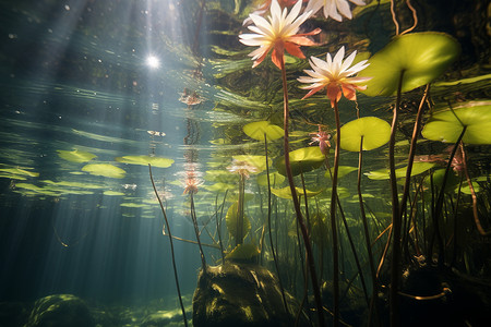 水中生长的莲花背景图片