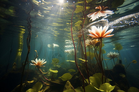 水中生长的花水中种植的植物背景
