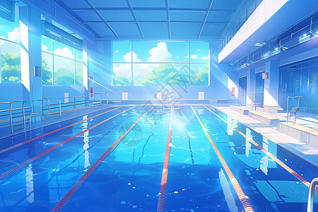卡通风格的室内游泳池背景图片