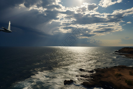 暴风雨前期恶劣天气下的海洋景观背景