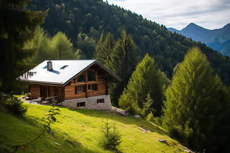 山谷木屋夏季郁郁葱葱的山谷景观背景