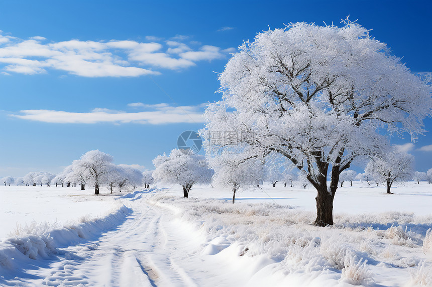 冬天的雪地道路图片