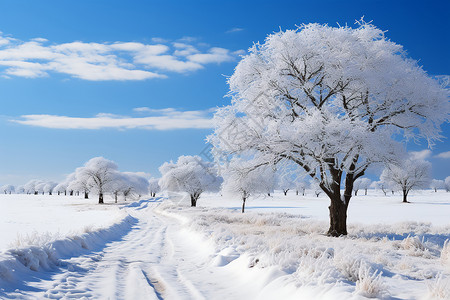 冬天的雪地道路背景图片