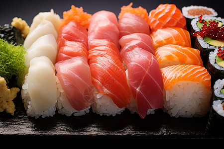 新鲜制作的日式寿司背景图片