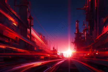日落下的未来都市背景图片