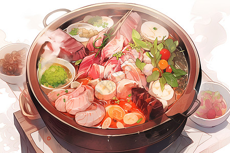 锅中的各种食材背景图片