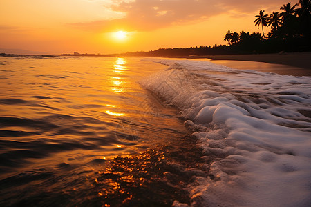 夕阳洒在大海上背景图片