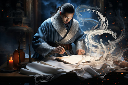 日系和服正在写作的男士设计图片