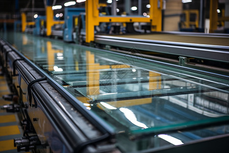 玻璃生产线工厂的玻璃运输带背景