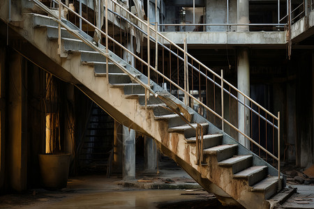 废墟中的楼梯背景图片