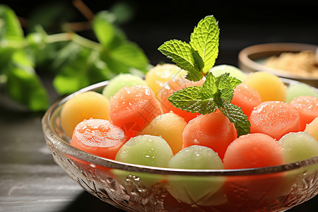 瓜中之王碗中的各种水果背景