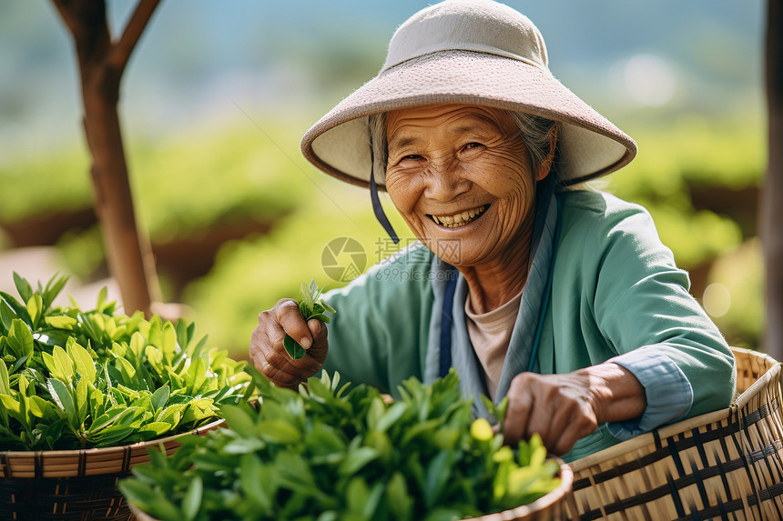 茶园中的老年女性图片