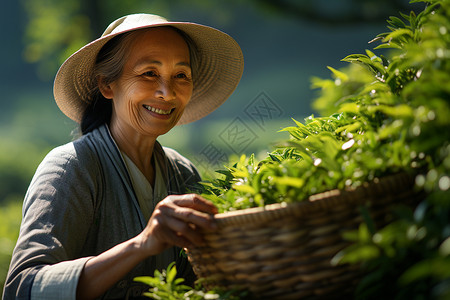 户外开心的茶农背景图片