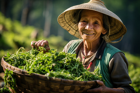 愉快采茶的茶农背景图片