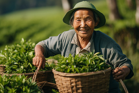 户外采茶的茶农背景图片