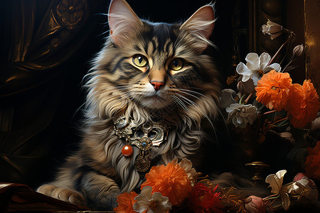 萌宠的小猫油画背景图片