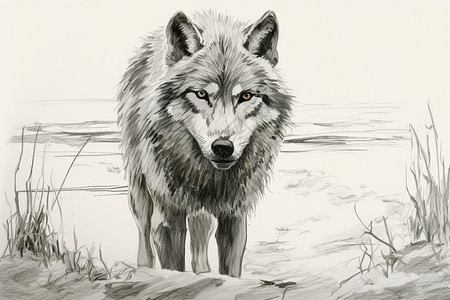 3只动物凶猛的野生狼只插画