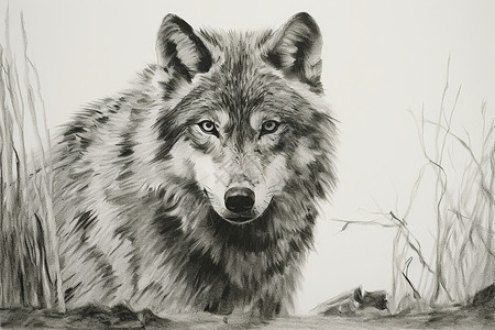 素描的野生狼只背景图片