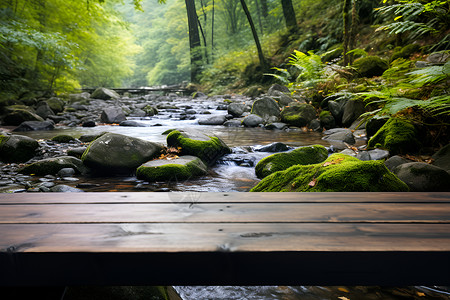 河边森林中的小桥高清图片