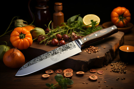 蔬菜和刀具锋利的刀高清图片