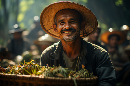 开心的茶农背景图片