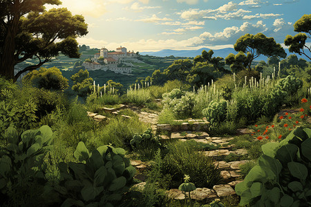 绿色芳草庭园背景图片