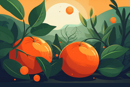新鲜橘子成熟的柑橘插画