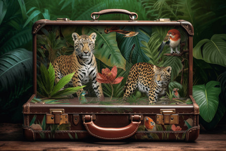 丛林主题手提箱背景图片