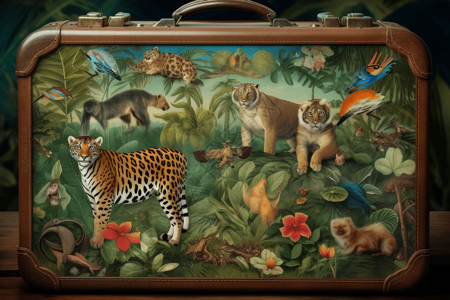 可爱的树叶动物主题手提箱背景