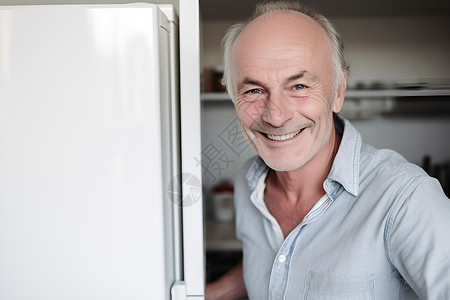 老人打开冰箱背景图片
