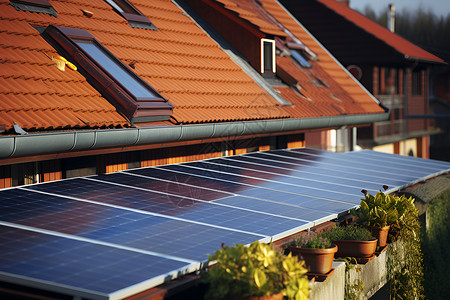 住宅屋顶上的太阳能电池板背景图片