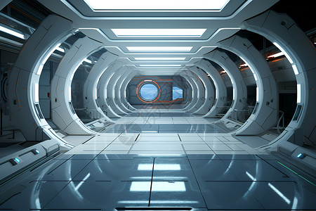 宇宙飞船上的回廊背景图片