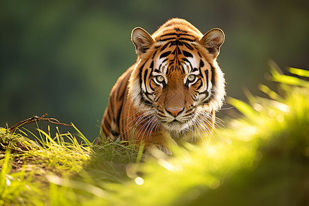 狩猎素材草地上的老虎背景