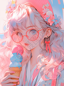 动漫女孩拿着冰淇淋筒高清图片