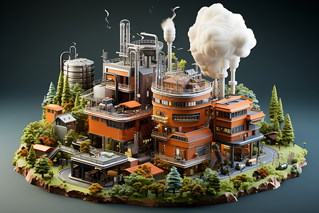 工厂建筑模型背景图片